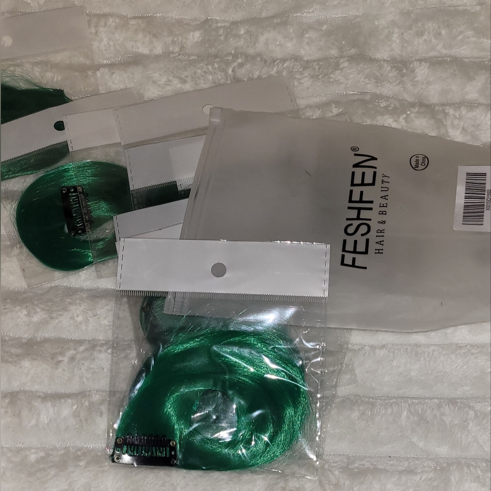 Emerald Green Hair Extensions By Feshfen, 5 Clips 22" Long